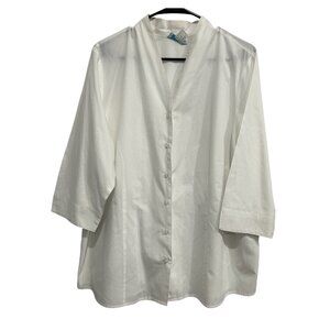 Creation L Womens White Long Sleeve Button-Down Blouse Size 18